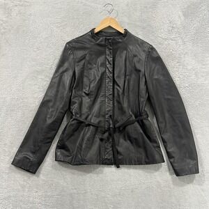 Vintage Classique Entier Leather Jacket Women M Black 90s Belted Minimalist Moto